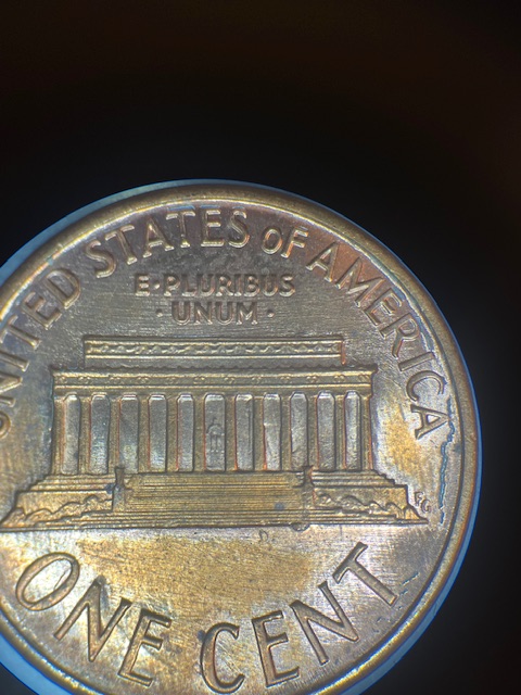 Lincoln-Memorial-Cent-1987--Die-Crack-On-The-Reverse-Die-Chip-&-?-Lamination-?